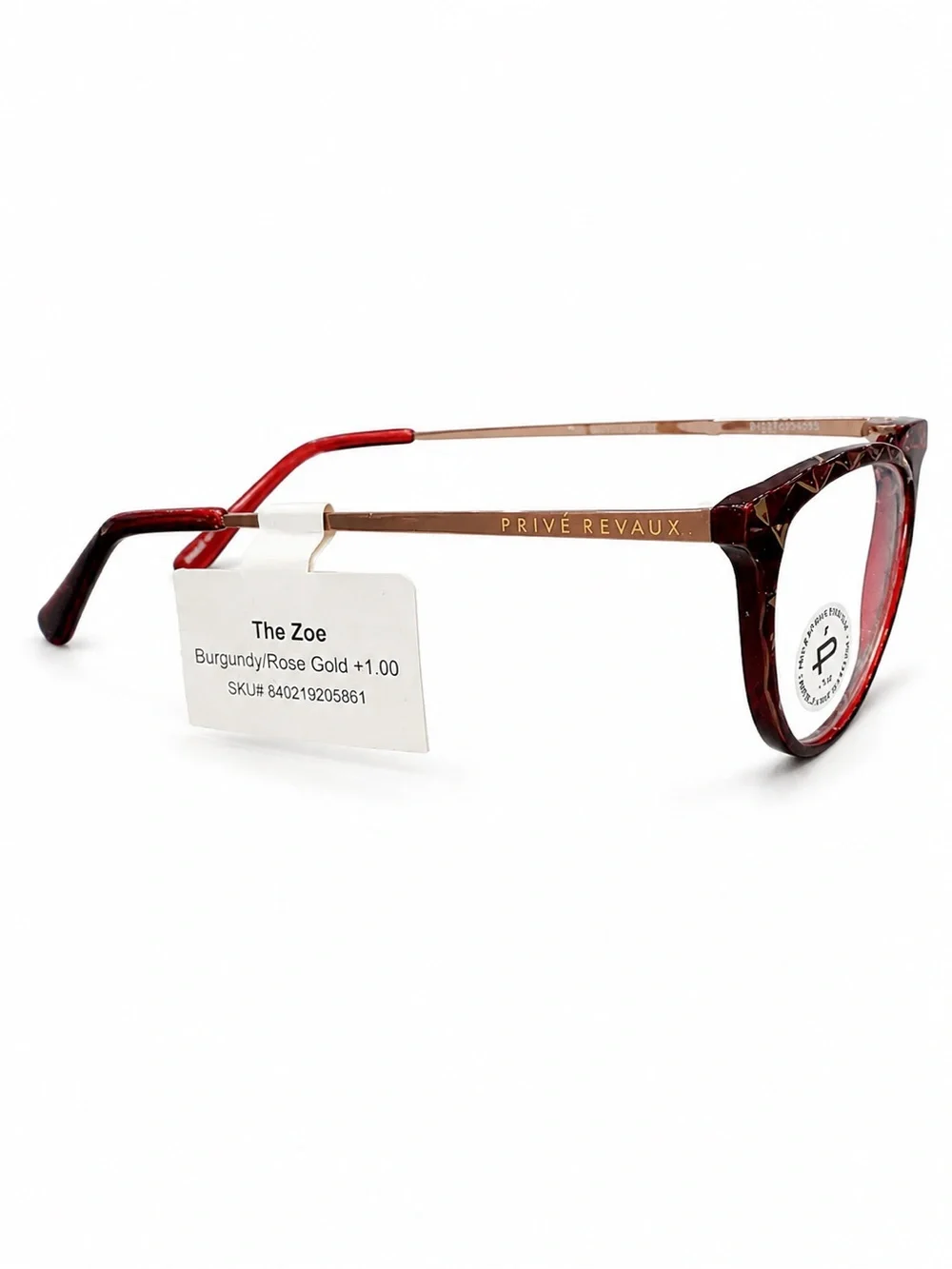 Privé Revaux Women's Ruby Tortoise Cat-Eye Eyeglasses, Rose Gold/ Burgundy +100